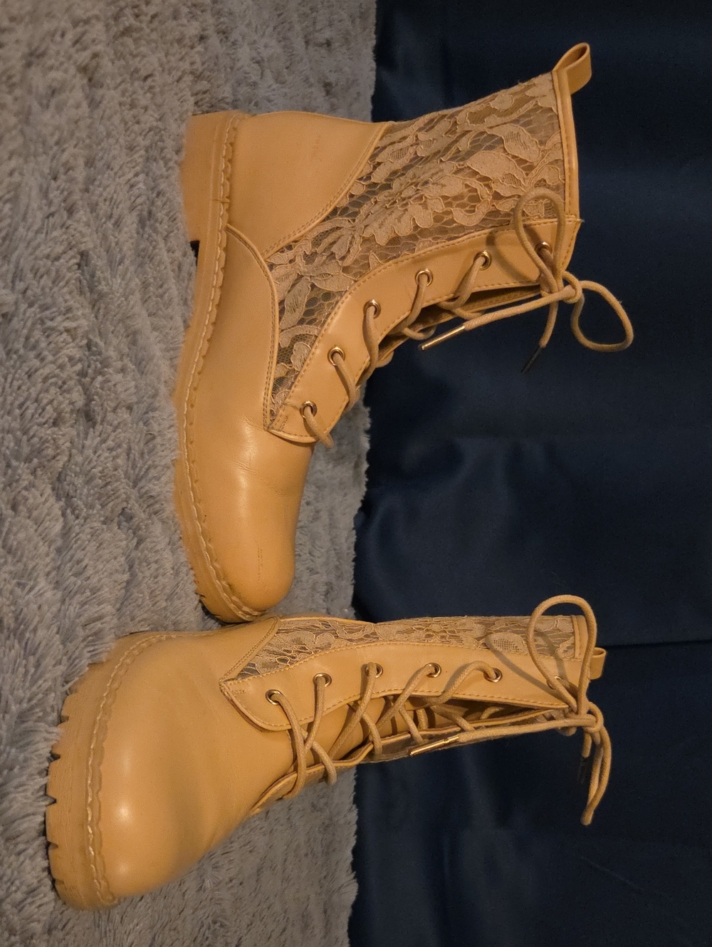 Lace Panel Combat Boots - Tan Women's Lace-Up Boots